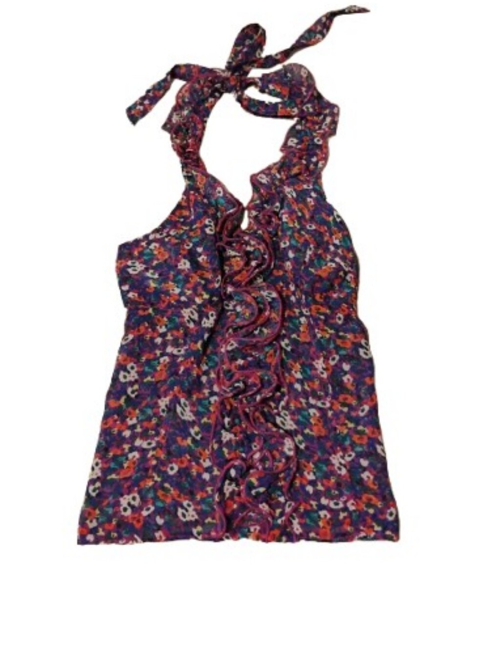Vintage 2000s Floral Print Smocked Halter Top